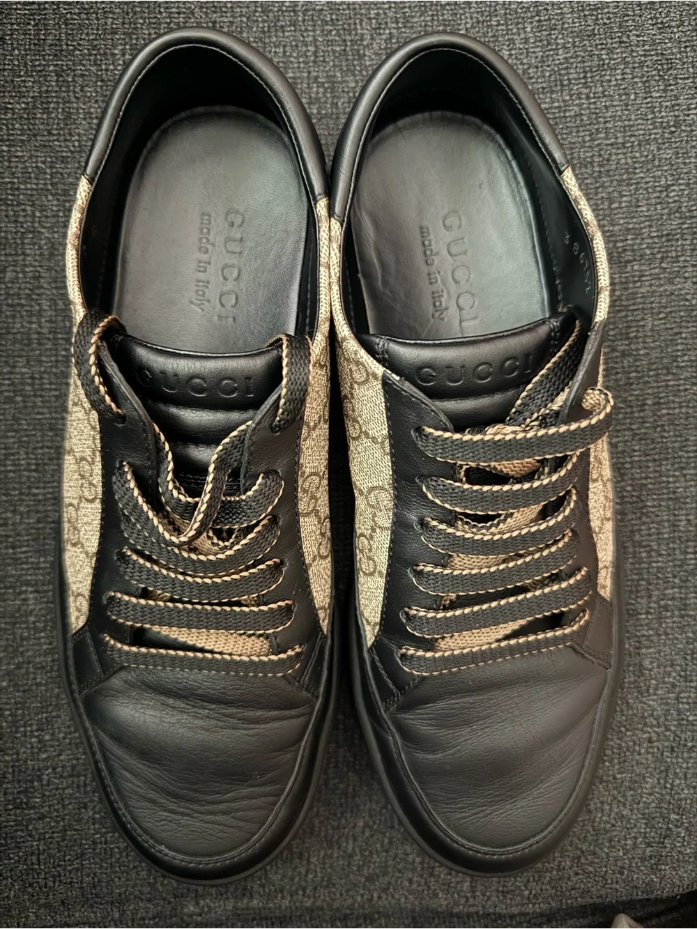Gucci Men’s Brown GG Canvas & Black Leather Sneakers